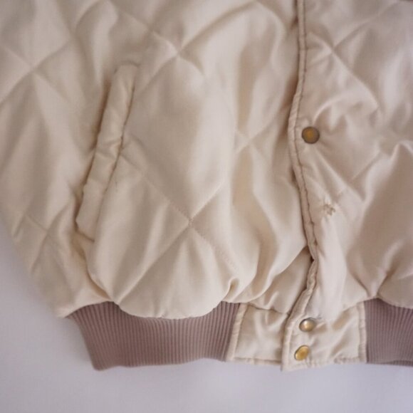 80s Cooperstown Atlanta Braves Cream Quilted Button Up Varsity Bomber Jacket XL - Picture 7 of 16